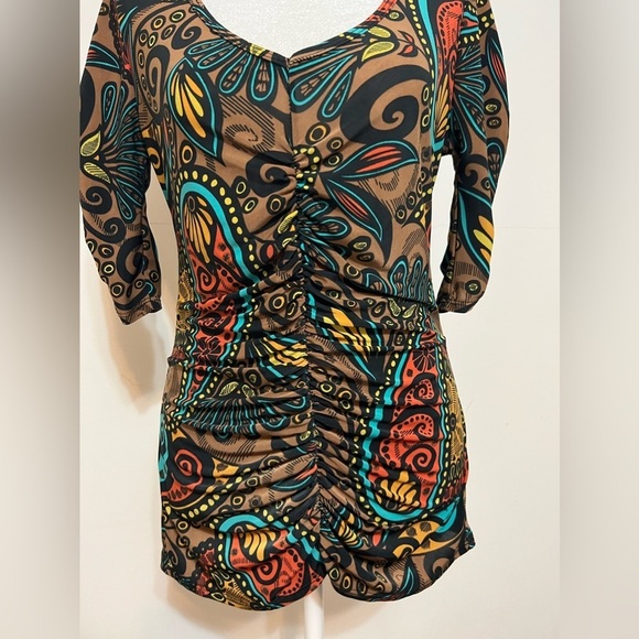 Rachel Rachel 3/4 Sleeve Rouched Paisley Blouse/Top  Sz.Med. A1 - Picture 1 of 12